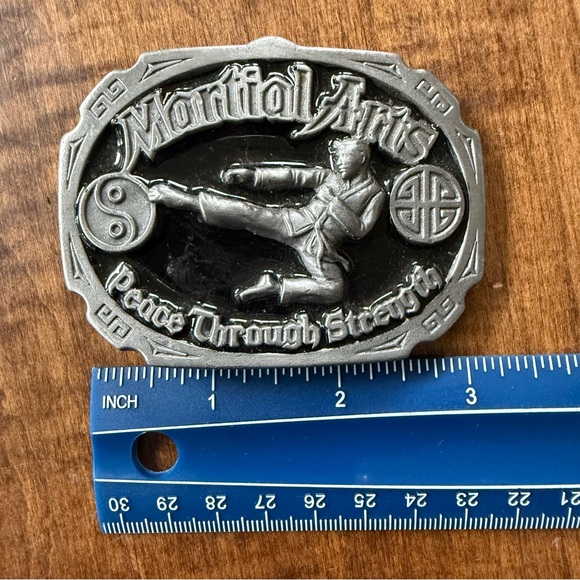 Vintage Martial Metal Belt Buckle Made in USA Silver Karate Black Belt NEW - Picture 5 of 8